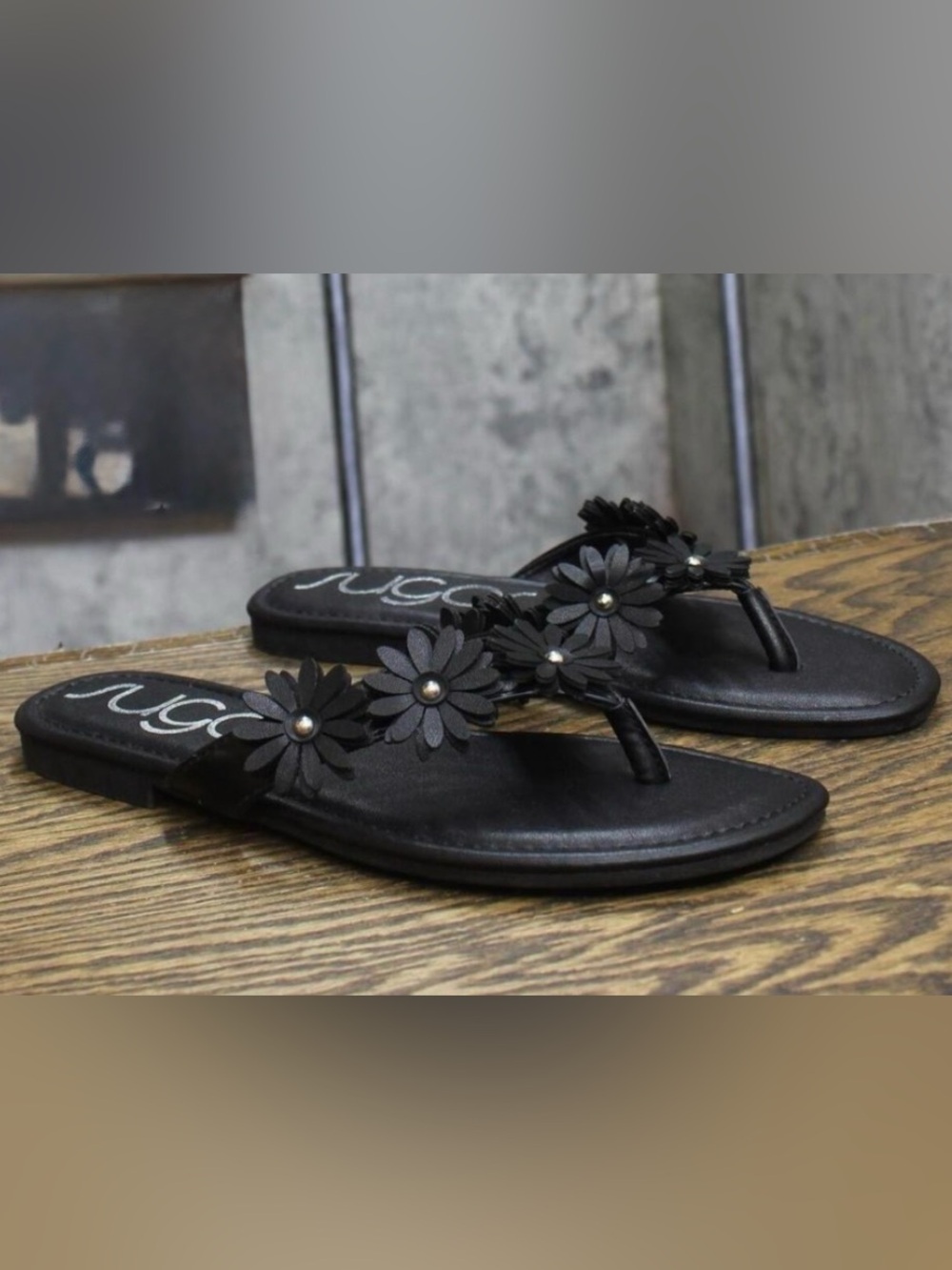 Sugar Black Floral Thong Sandals for Women